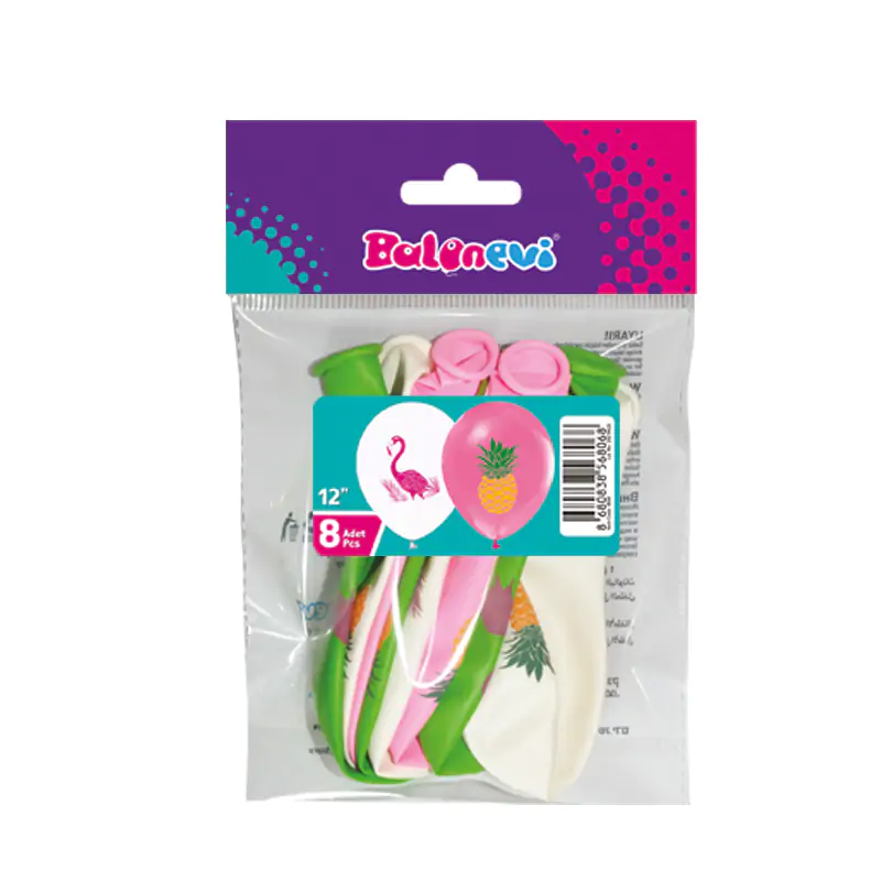 2+1 Flamingo Baskılı 12” Pastel Balon 8’li